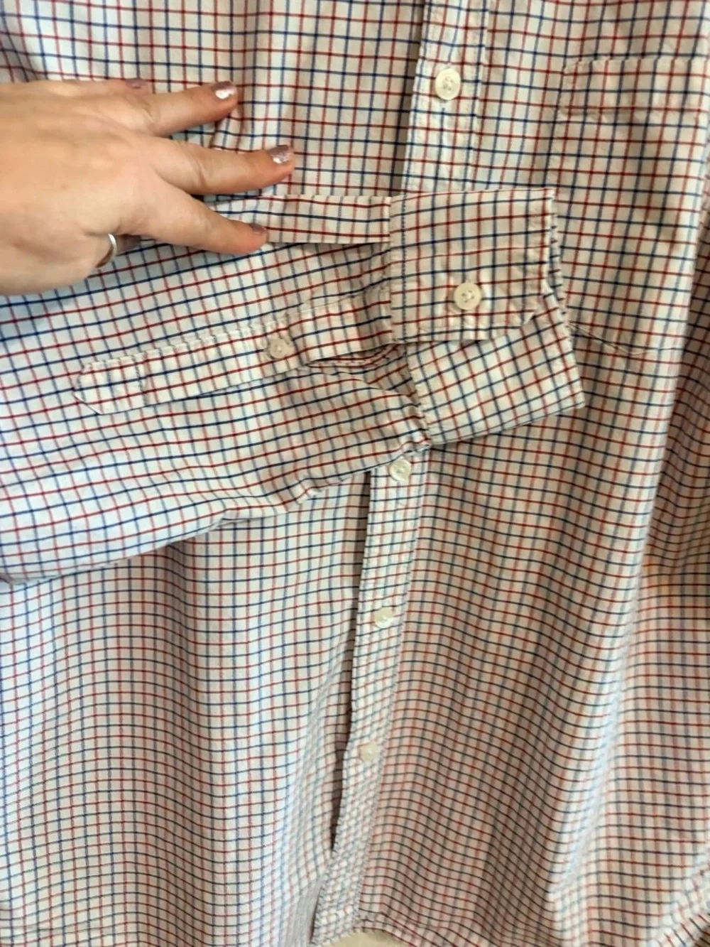 J. Crew Men's White and Red Grid Dress Shirt Sz L Slim